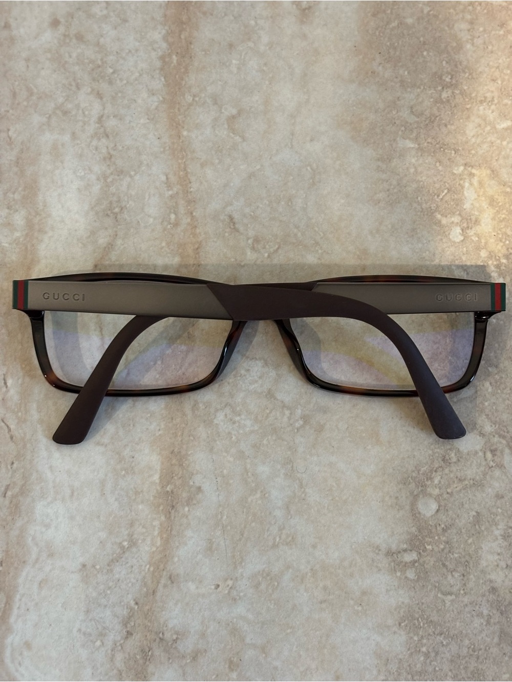 Gucci GG1054 rectangular metal and tortoise shell unisex eyeglasses - Picture 7 of 9
